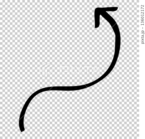 上向きの手描きカーブ矢印の線画イラスト素材 136012172