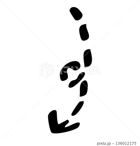 下向きの点線矢印の手描き線画イラスト素材 136012175