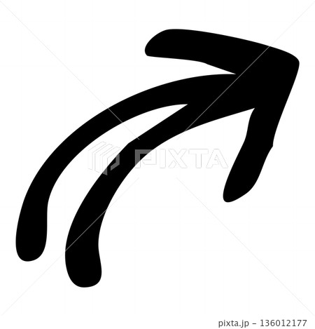 右上向きの手描きカーブ矢印の線画イラスト素材 136012177