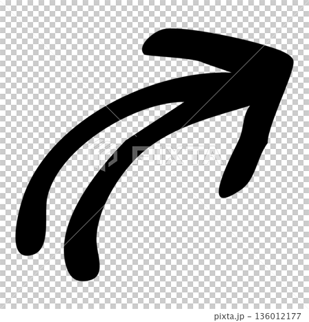 右上向きの手描きカーブ矢印の線画イラスト素材 136012177