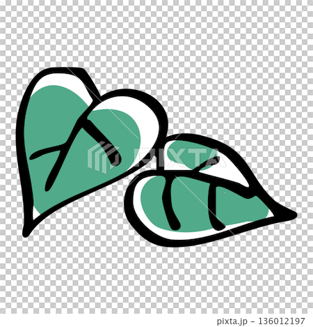 手繪的心形葉子線條畫 136012197