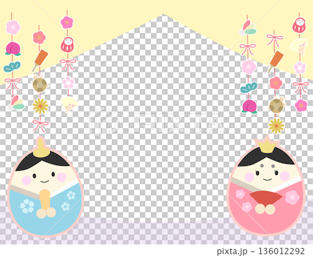 春のフレーム　かわいいひな人形の背景　お雛様・お内裏様・ひな飾り　4 136012292