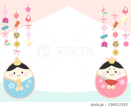 春のフレーム　かわいいひな人形の背景　お雛様・お内裏様・ひな飾り　3 136012293