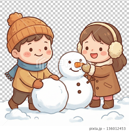 一對友善的夫婦正在堆雪人 136012453