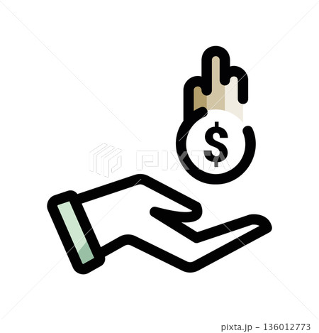A minimal flat design icon with a modern look hand, money A minimal flat design icon with a modern look hand, money 136012773