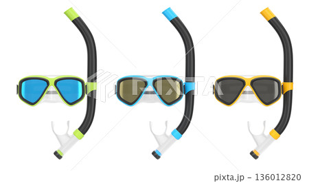 Set of diving mask and snorkel for snorkeling on white background. 136012820
