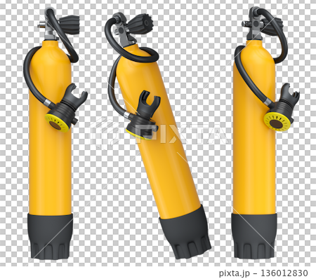 Set of diving tank full oxygen for snorkeling on white background. 136012830
