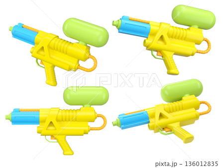 Set of plastic water gun toy for playing in swimming pool on white background 136012835