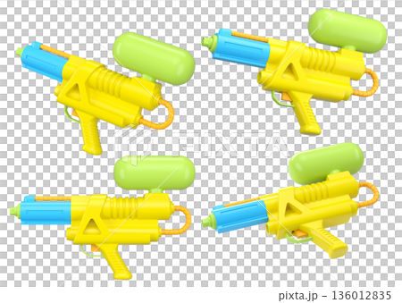 Set of plastic water gun toy for playing in swimming pool on white background Set of plastic water gun toy for playing in swimming pool on white background 136012835