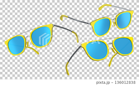 Set of sunglasses with gradient lens and plastic frame on white background. Set of sunglasses with gradient lens and plastic frame on white background. 136012838