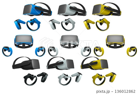 Virtual reality glasses and headset with controllers isolated on white background with clipping path 136012862