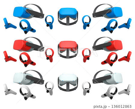 Virtual reality glasses and headset with controllers isolated on white background with clipping path 136012863