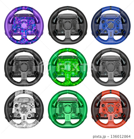 Set of racing game steering wheels isolated on white background with clipping path 136012864