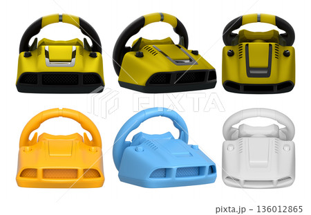 Set of racing game steering wheels isolated on white background with clipping path 136012865