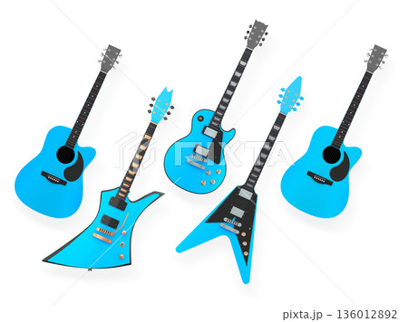 Set of electric acoustic guitars isolated on white background. 136012892