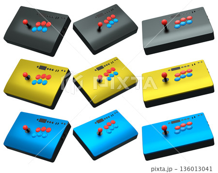 A set of arcade joysticks on isolated on white background with clipping path 136013041