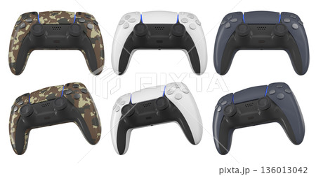 Collection of gaming controllers isolated on white background with clipping path 136013042