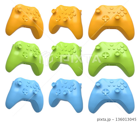 Collection of gaming controllers isolated on white background with clipping path Collection of gaming controllers isolated on white background with clipping path 136013045
