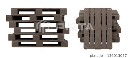 Set of wooden pallet for warehouse cargo storage isolated on white background. 136013057