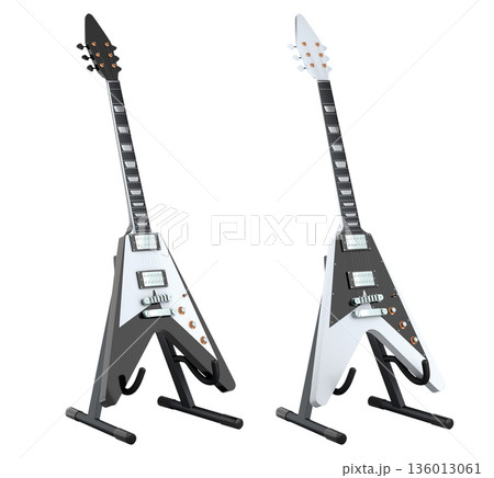Set of electric acoustic guitar isolated on white transparent background. 136013061