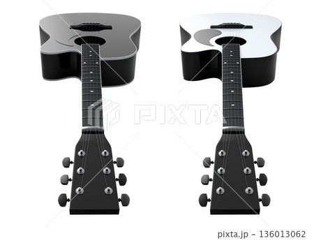 Set of electric acoustic guitar isolated on white transparent background. 136013062