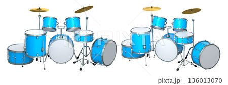 Set of realistic drums with metal cymbals or drumset on white background Set of realistic drums with metal cymbals or drumset on white background 136013070