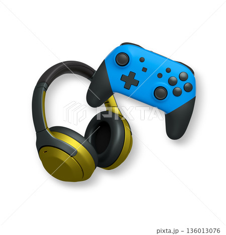 Wireless gaming headset and game controller isolated on white background with clipping path. Modern gaming accessories 136013076