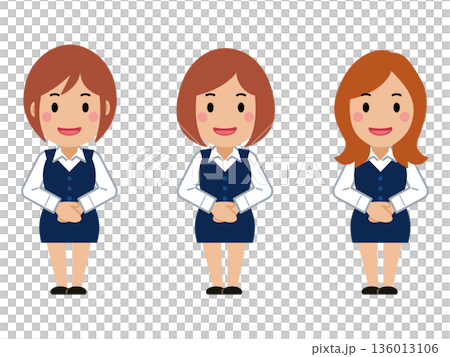 A young woman in navy office wear smiling with her hands folded in front of her A young woman in navy office wear smiling with her hands folded in front of her 136013106