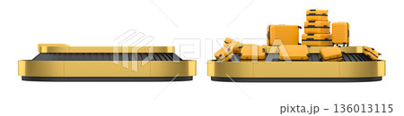 Set of Airport luggage conveyor belt or baggage claim area with suitcases on white. Set of Airport luggage conveyor belt or baggage claim area with suitcases on white. 136013115