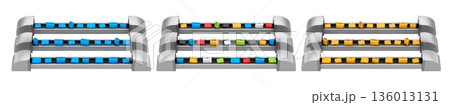 Set of Airport luggage conveyor belt or baggage claim area with suitcases on white. 136013131