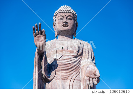 牛久大仏のバストアップ像と青空 136013610