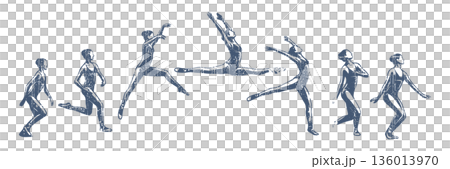 Grunge-processed ballet dancer silhouette with a faded stamp look Grunge-processed ballet dancer silhouette with a faded stamp look 136013970