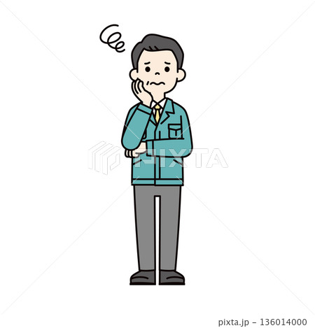 困った表情で腕を組む、中小企業の社長・経営者・工場長の全身ベクターイラスト素材 困った表情で腕を組む、中小企業の社長・経営者・工場長の全身ベクターイラスト素材 136014000