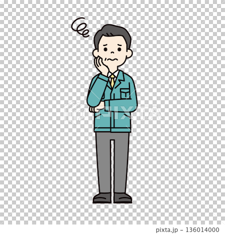 困った表情で腕を組む、中小企業の社長・経営者・工場長の全身ベクターイラスト素材 困った表情で腕を組む、中小企業の社長・経営者・工場長の全身ベクターイラスト素材 136014000