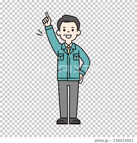 ナンバーワンを目指す、作業服を着た中高年の男性ビジネスマンの全身ベクターイラスト素材 136014001