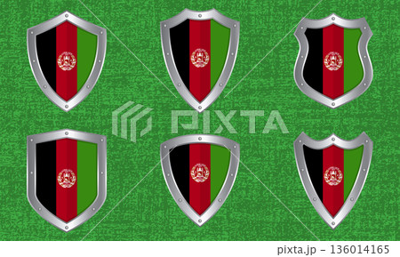 Set of metal shields with the Afghanistan flag 136014165