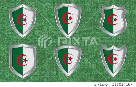 Set of metal shields with the Algerian flag 136014167