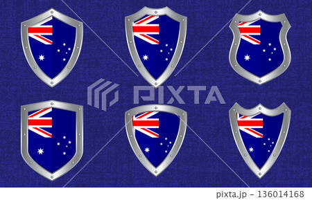 Set of metal shields with the Australian flag Set of metal shields with the Australian flag 136014168