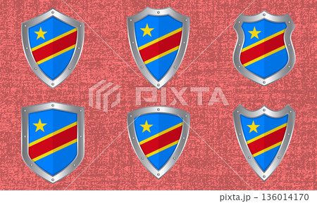 Set of metal shields with the DR Congo flag Set of metal shields with the DR Congo flag 136014170