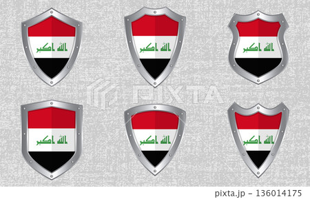 Set of metal shields with the Iraqi flag 136014175