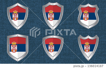 Set of metal shields with the Serbian flag Set of metal shields with the Serbian flag 136014187