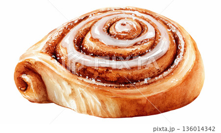 Watercolor delicious cinnamon roll clip art illustration isolated on white background 136014342