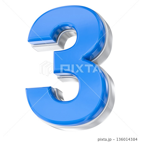 3d blue metal number 3 isolated on white 136014384