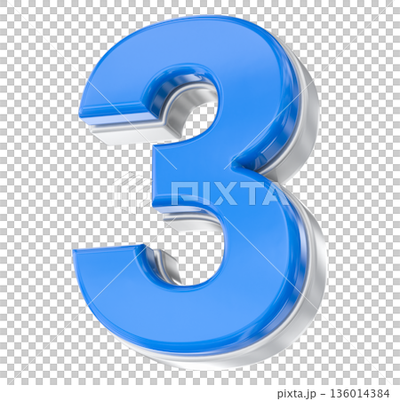 3d blue metal number 3 isolated on white 136014384