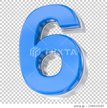 blue 3d number 6 isolated on white 136014387
