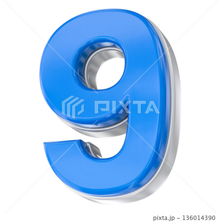 blue number 9 isolated on white 136014390