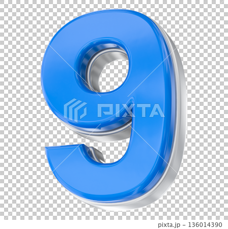 blue number 9 isolated on white 136014390
