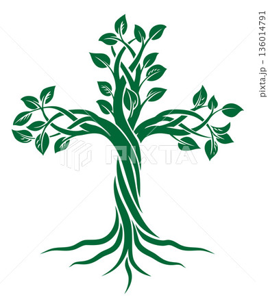 Christian Cross Tree of Life Icon Illustration 136014791