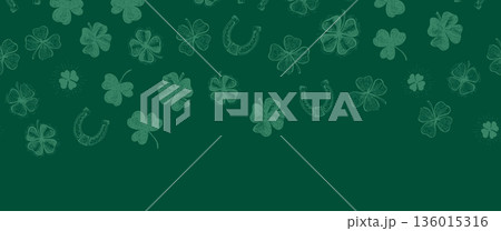 St. Patricks Day, clover pattern on green. Hand drawn illustrations 136015316