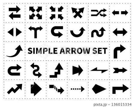 シンプルな方向矢印・二方向以上の矢印のベクターアイコンセット 136015334